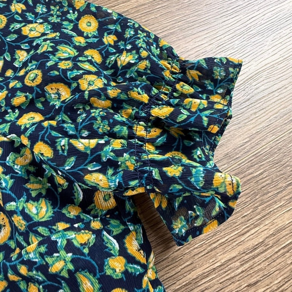 J. Crew Factory Women's Ruffle Tie-Neck Short Sleeve Blouse Navy Floral NWT S - Picture 8 of 15